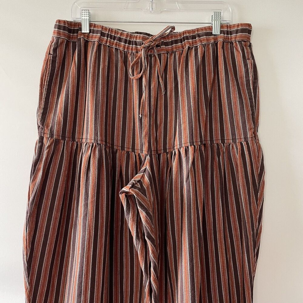 Free People Brown Striped Western Boho Ellie Pull On Barrel Pants - Size L - Picture 3 of 13